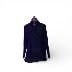 Lauren Ralph Lauren 100% silk collared black blouse shirt very thin and light